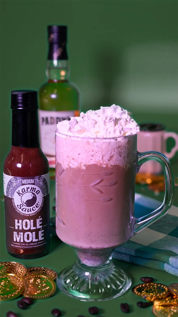 Spiced Irish Coffee featuring Hole Mole Hot Sauce