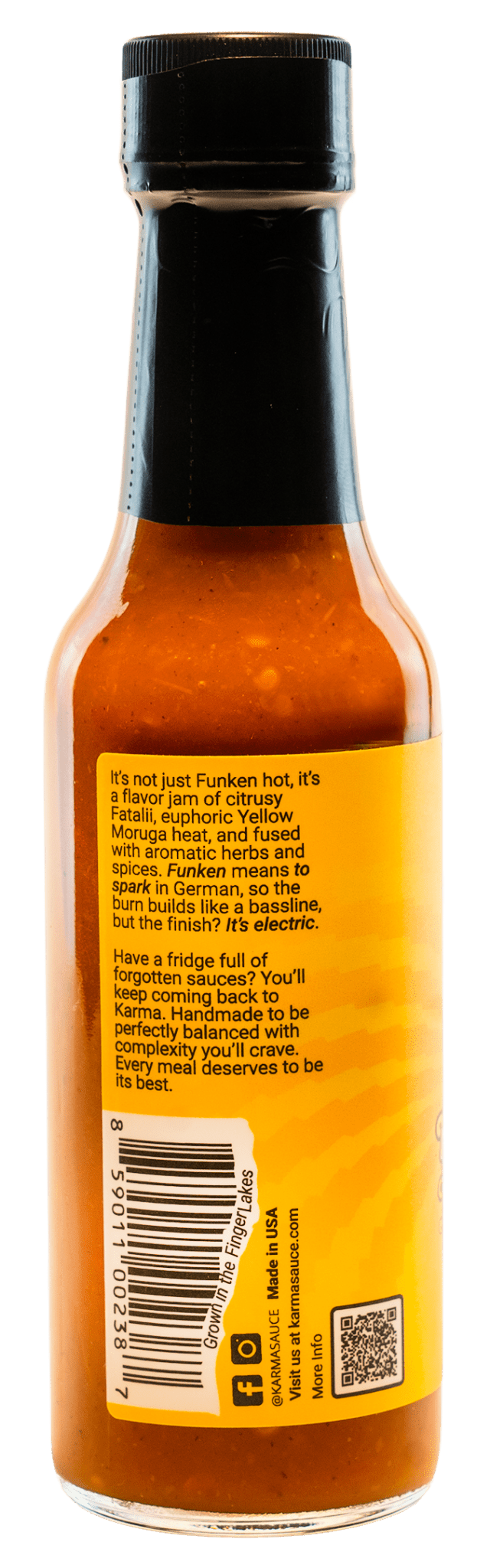 Funken Hot Yellow Moruga hot sauce by Karma Sauce Company LLC