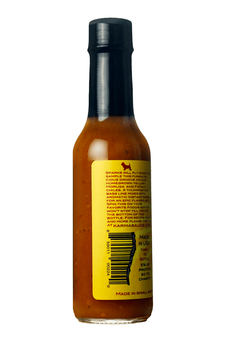 Funken Hot Yellow Moruga hot sauce by Karma Sauce Company LLC