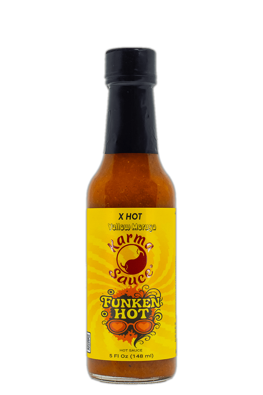 Funken Hot Yellow Moruga hot sauce by Karma Sauce Company LLC