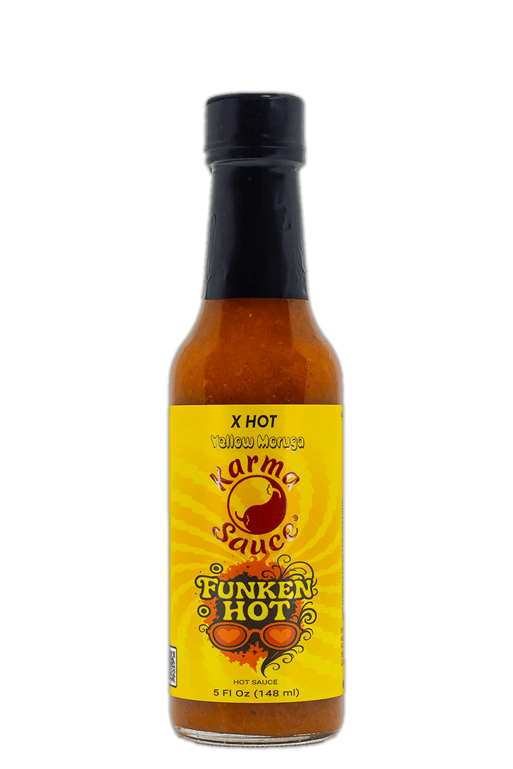 Funken Hot Yellow Moruga hot sauce by Karma Sauce Company LLC